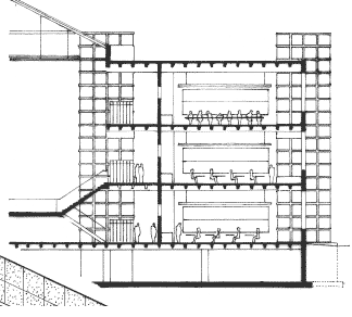 partial section through a classroom wing